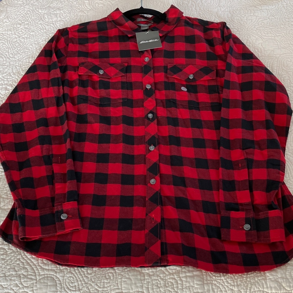 Women’s Eddie Bauer Buffalo Red and Black plaid flannel Shirt